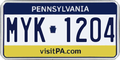 PA license plate MYK1204