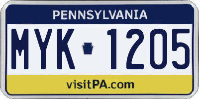 PA license plate MYK1205