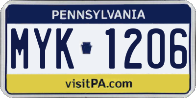 PA license plate MYK1206