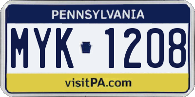 PA license plate MYK1208