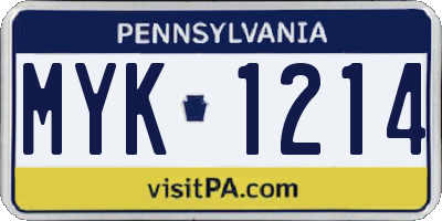 PA license plate MYK1214
