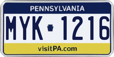 PA license plate MYK1216