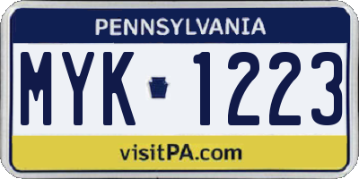 PA license plate MYK1223