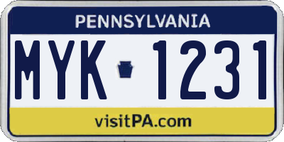PA license plate MYK1231