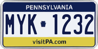 PA license plate MYK1232