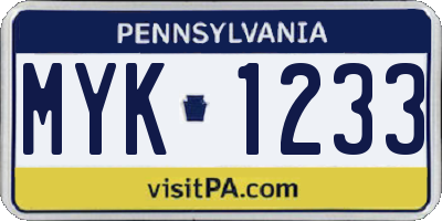PA license plate MYK1233