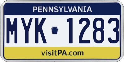 PA license plate MYK1283