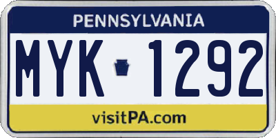 PA license plate MYK1292
