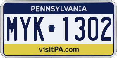 PA license plate MYK1302
