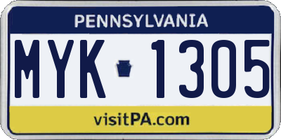 PA license plate MYK1305