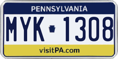 PA license plate MYK1308