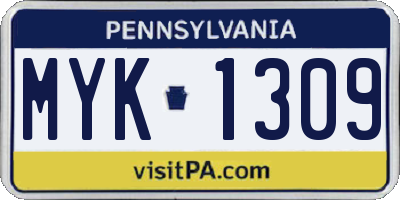 PA license plate MYK1309
