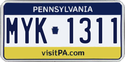 PA license plate MYK1311