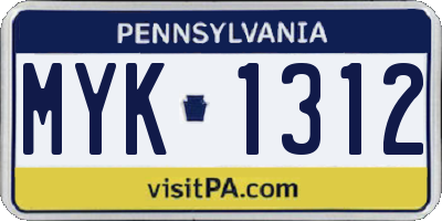 PA license plate MYK1312