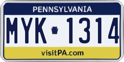 PA license plate MYK1314