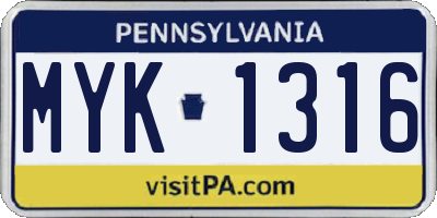 PA license plate MYK1316