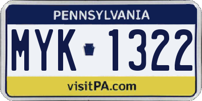 PA license plate MYK1322