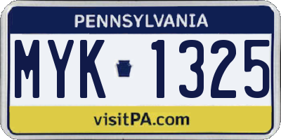 PA license plate MYK1325