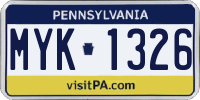 PA license plate MYK1326