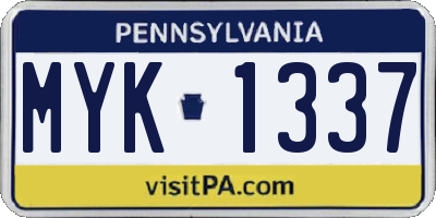 PA license plate MYK1337