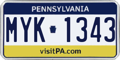 PA license plate MYK1343