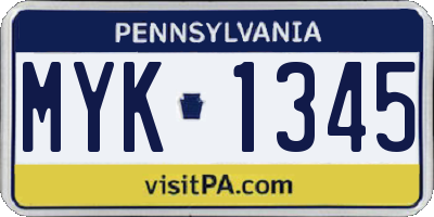PA license plate MYK1345