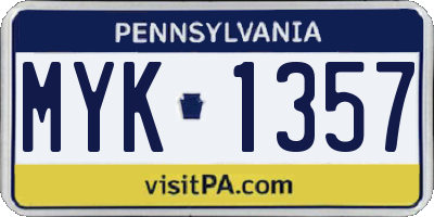 PA license plate MYK1357