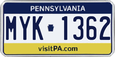 PA license plate MYK1362