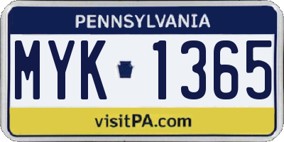 PA license plate MYK1365
