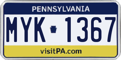PA license plate MYK1367