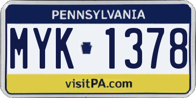 PA license plate MYK1378