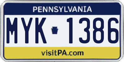 PA license plate MYK1386