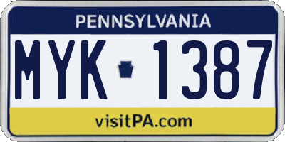 PA license plate MYK1387