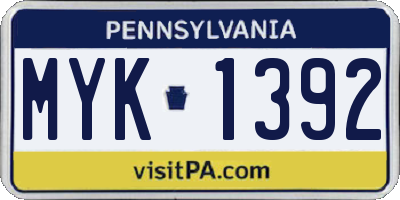 PA license plate MYK1392