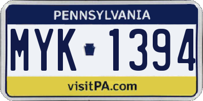 PA license plate MYK1394
