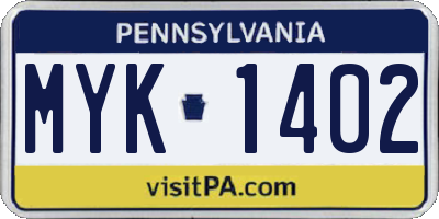 PA license plate MYK1402