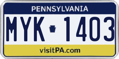 PA license plate MYK1403
