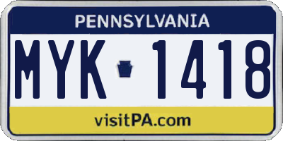 PA license plate MYK1418