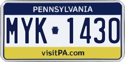 PA license plate MYK1430