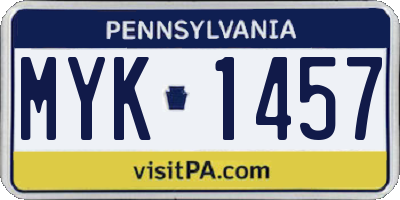 PA license plate MYK1457