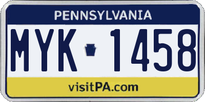 PA license plate MYK1458