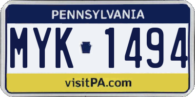 PA license plate MYK1494