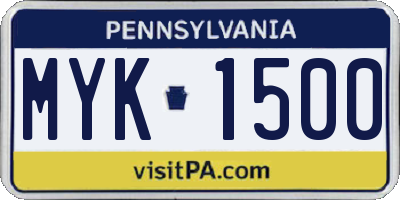 PA license plate MYK1500