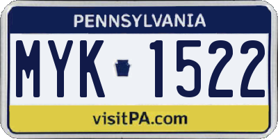 PA license plate MYK1522