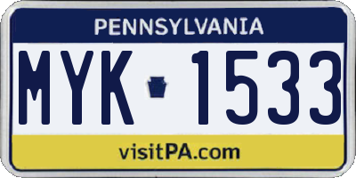 PA license plate MYK1533