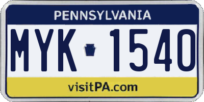 PA license plate MYK1540