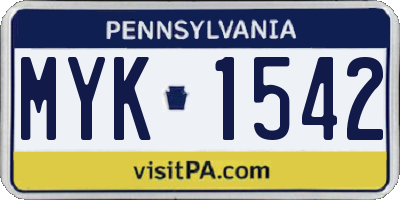 PA license plate MYK1542