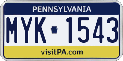 PA license plate MYK1543
