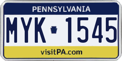 PA license plate MYK1545