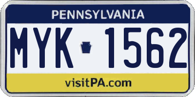 PA license plate MYK1562